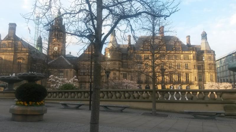 Town hall & Peace Gardens De Town Hall is opgetrokken in gotische stijl. In de Peace Gardens zien we een Japanse kerselaar in bloei.